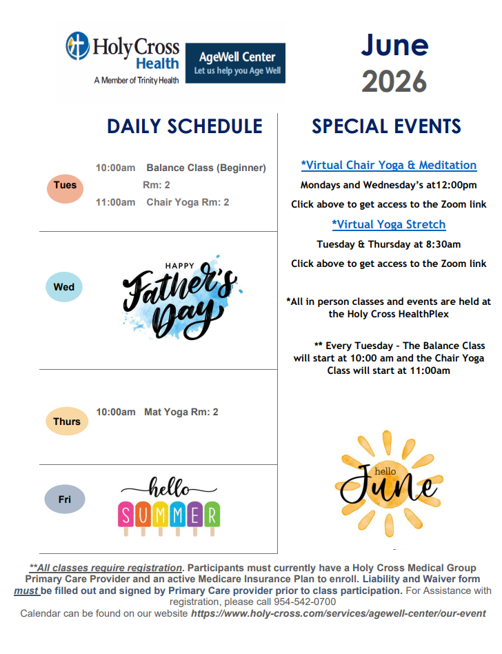 June AgeWell calendar 